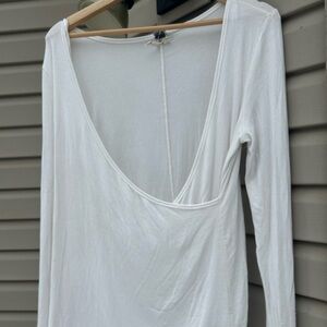We The Free People Cream Deep V-Neck Blouse wrap thermal shirt Medium used stain